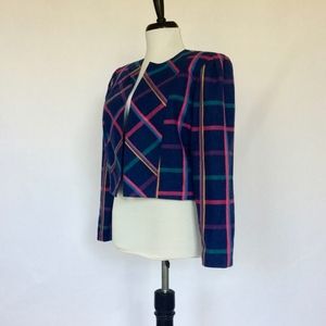 Vintage 80s bright plaid wool jacket